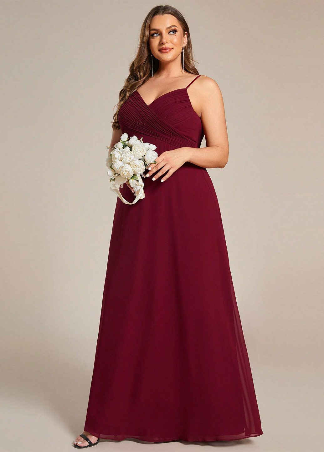 Бордовое вечернее платье в стиле ампир SHEIN однотонное