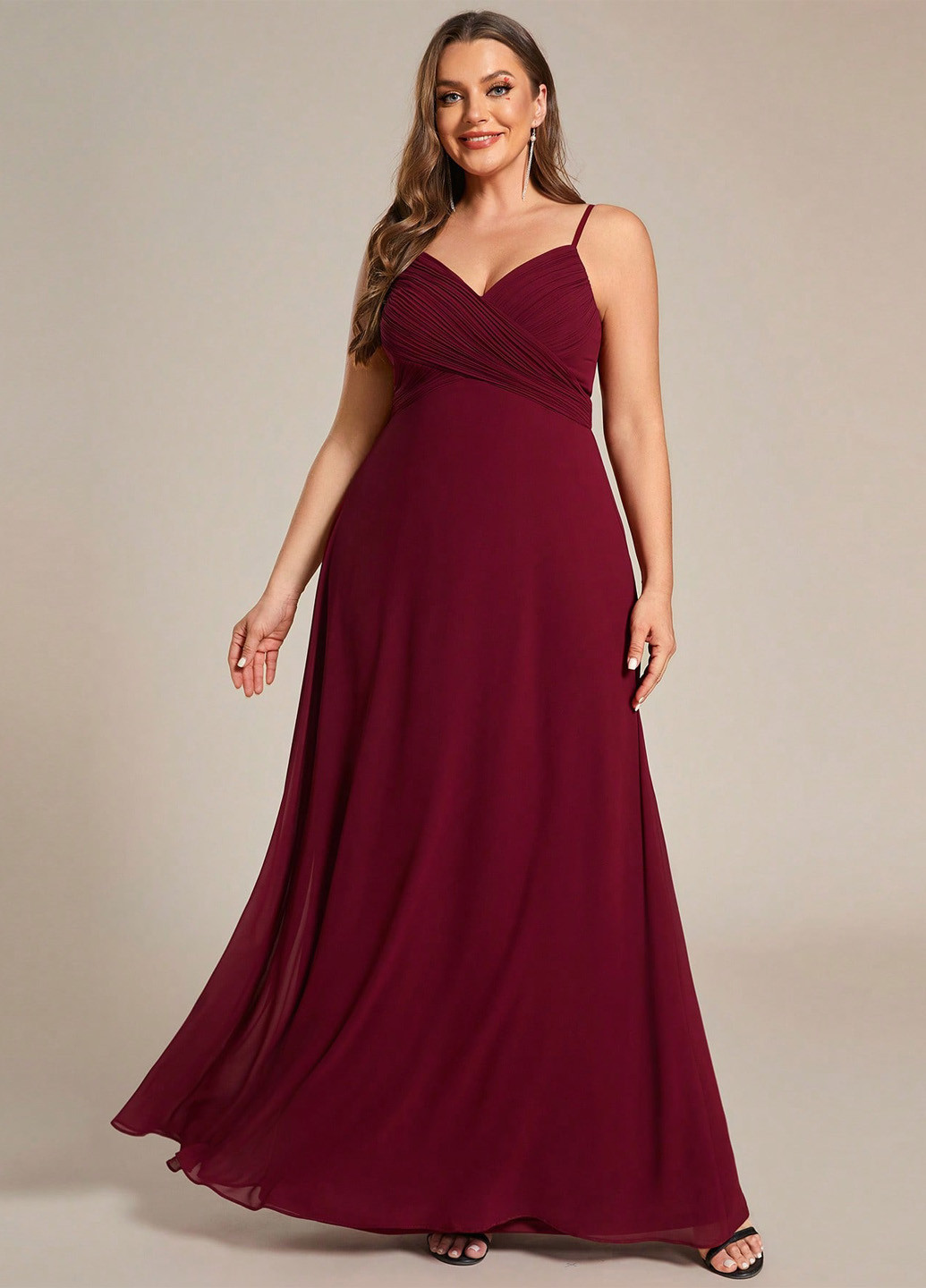 Бордовое вечернее платье в стиле ампир SHEIN однотонное
