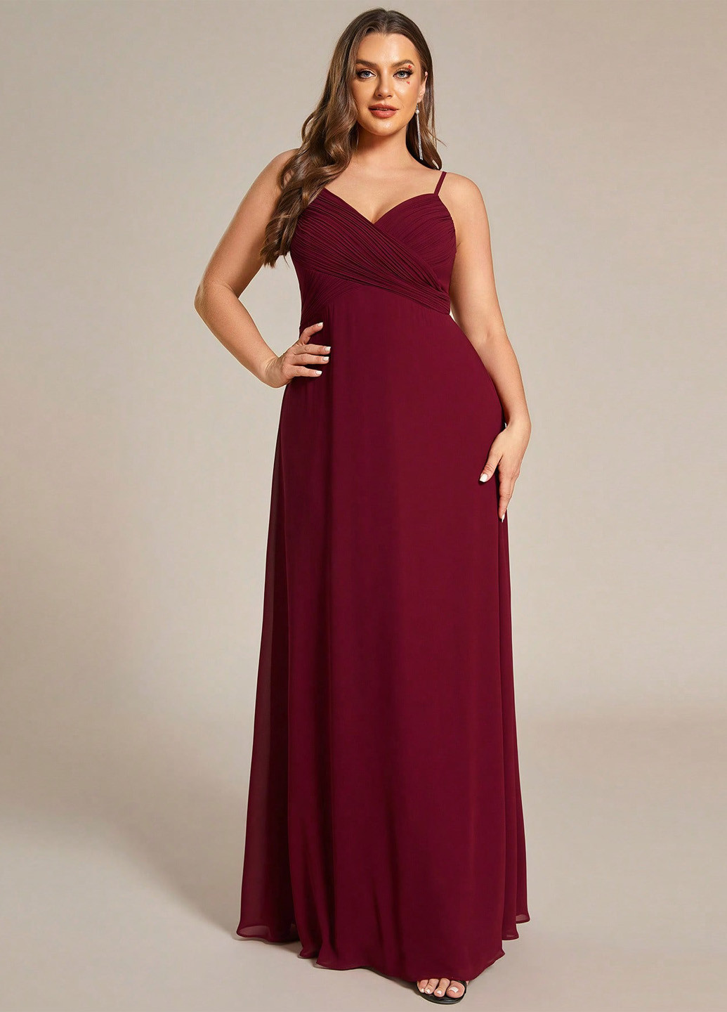 Бордовое вечернее платье в стиле ампир SHEIN однотонное