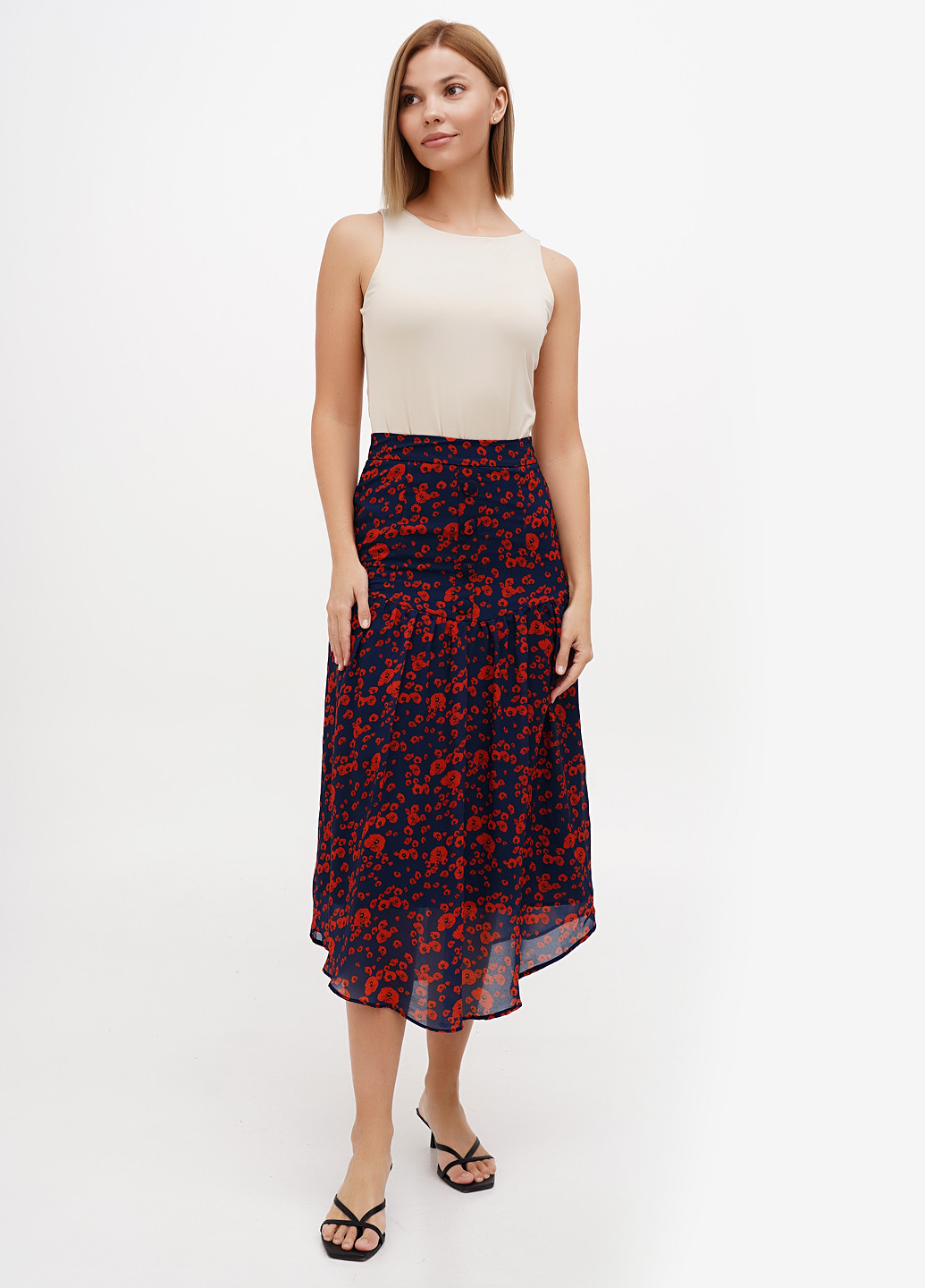 Темно-синяя кэжуал цветочной расцветки юбка Sassofono Club