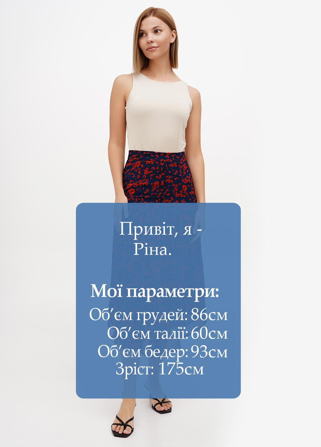 Темно-синяя кэжуал цветочной расцветки юбка Sassofono Club