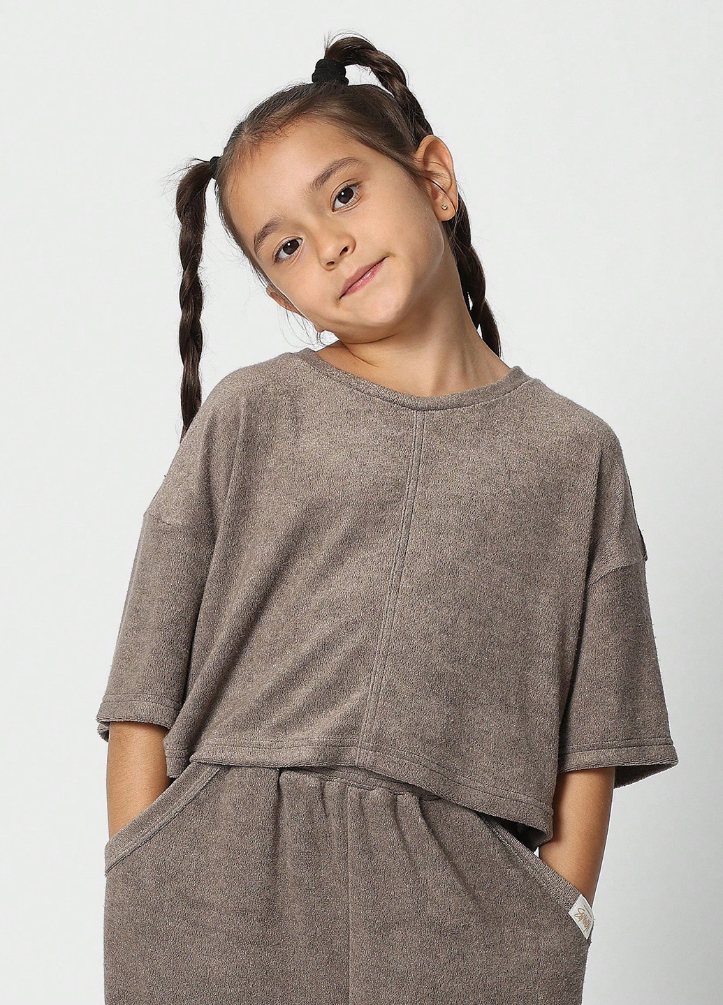 Кофейный демисезонный костюм (топ, брюки) брючный SHEIN