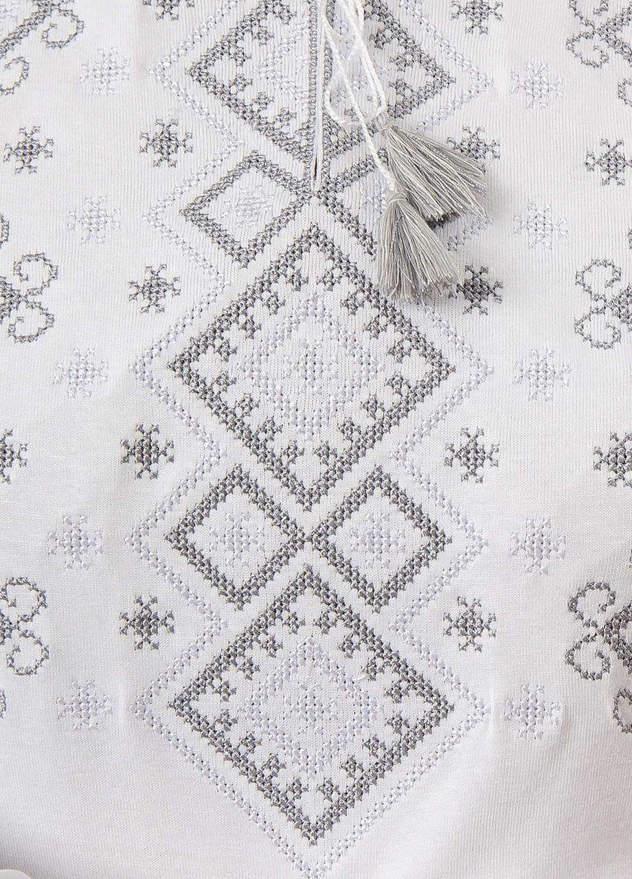 Белая женская вышитая футболка с длинным рукавом нежный карпатский орнамент Melanika узор геометрический приталенная хлопок органический (250206160)