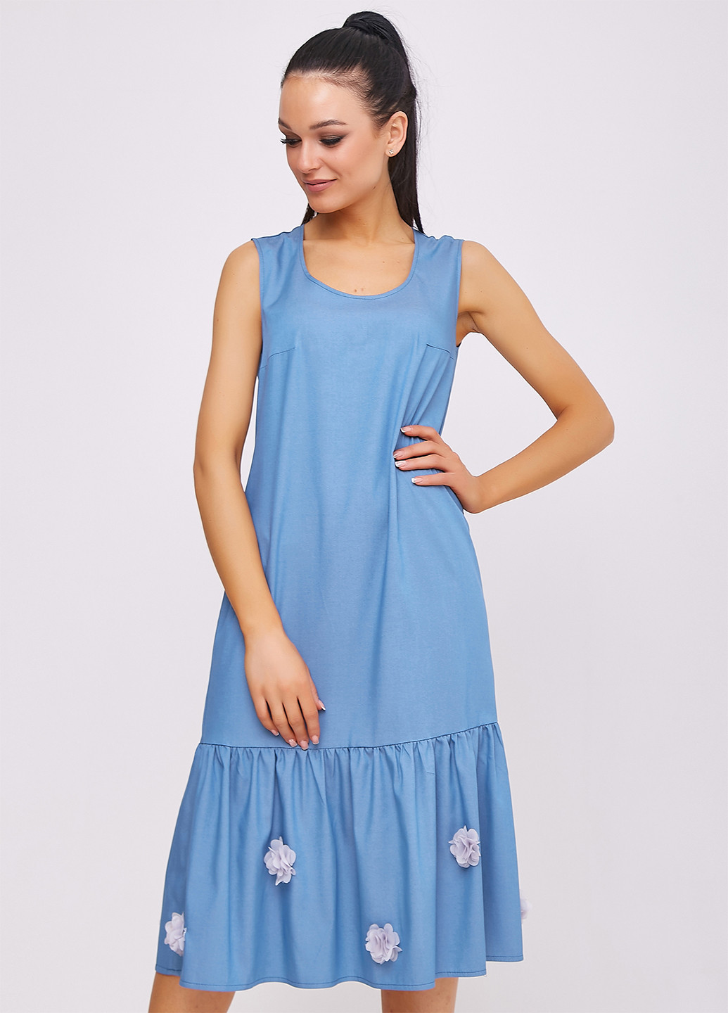 Голубое кэжуал платье а-силуэт ST-Seventeen однотонное