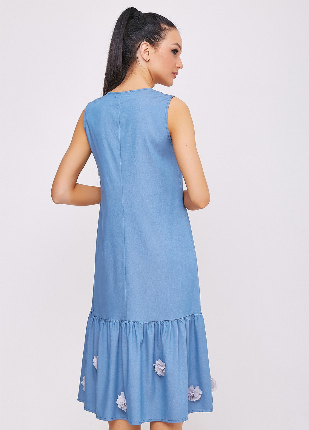 Голубое кэжуал платье а-силуэт ST-Seventeen однотонное