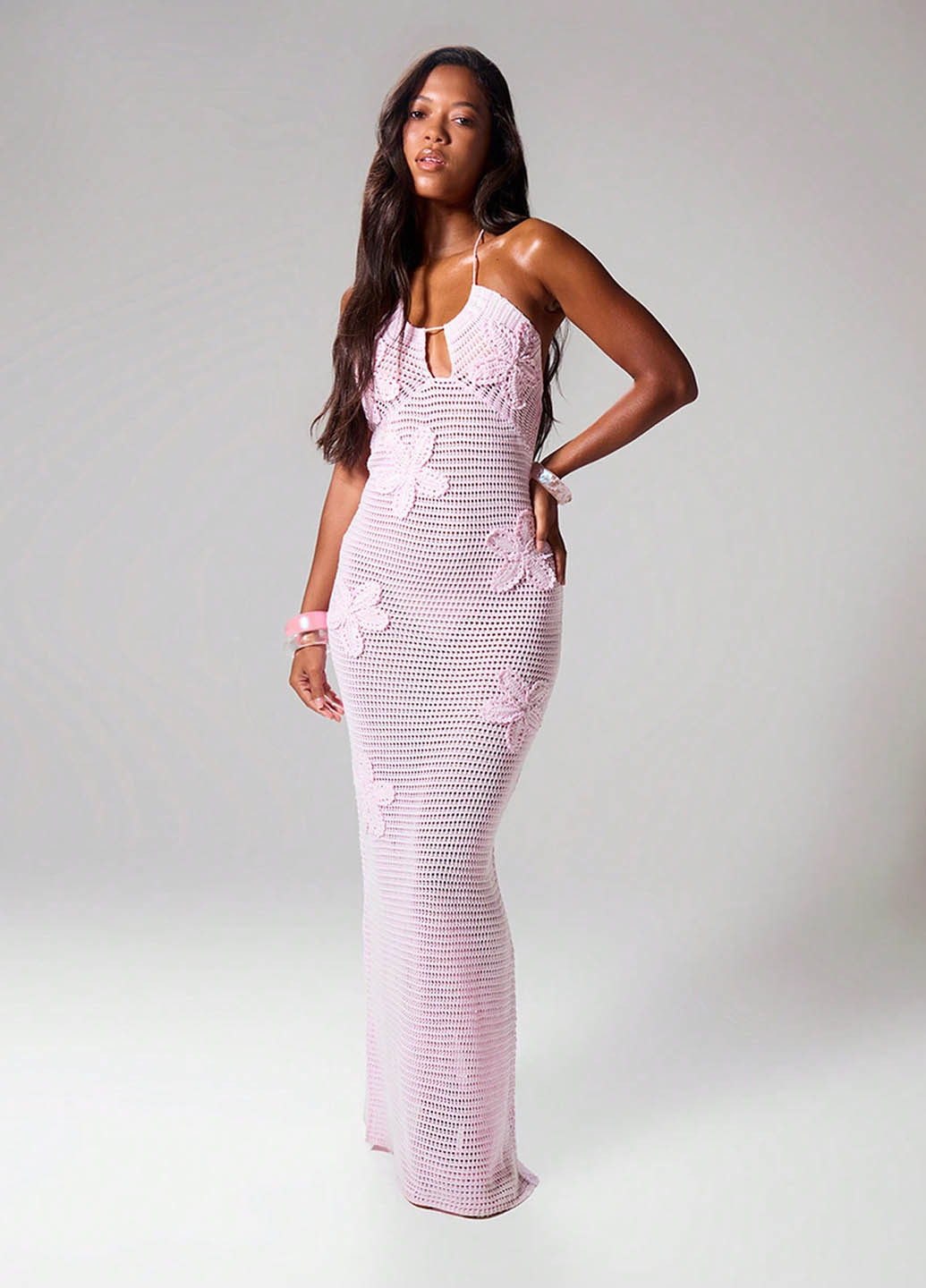 Светло-розовое вечернее, кэжуал платье с открытой спиной SHEIN однотонное