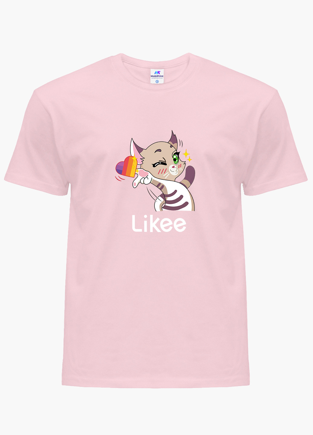 Рожева демісезонна футболка дитяча лайк котик (likee cat) (9224-1032) MobiPrint