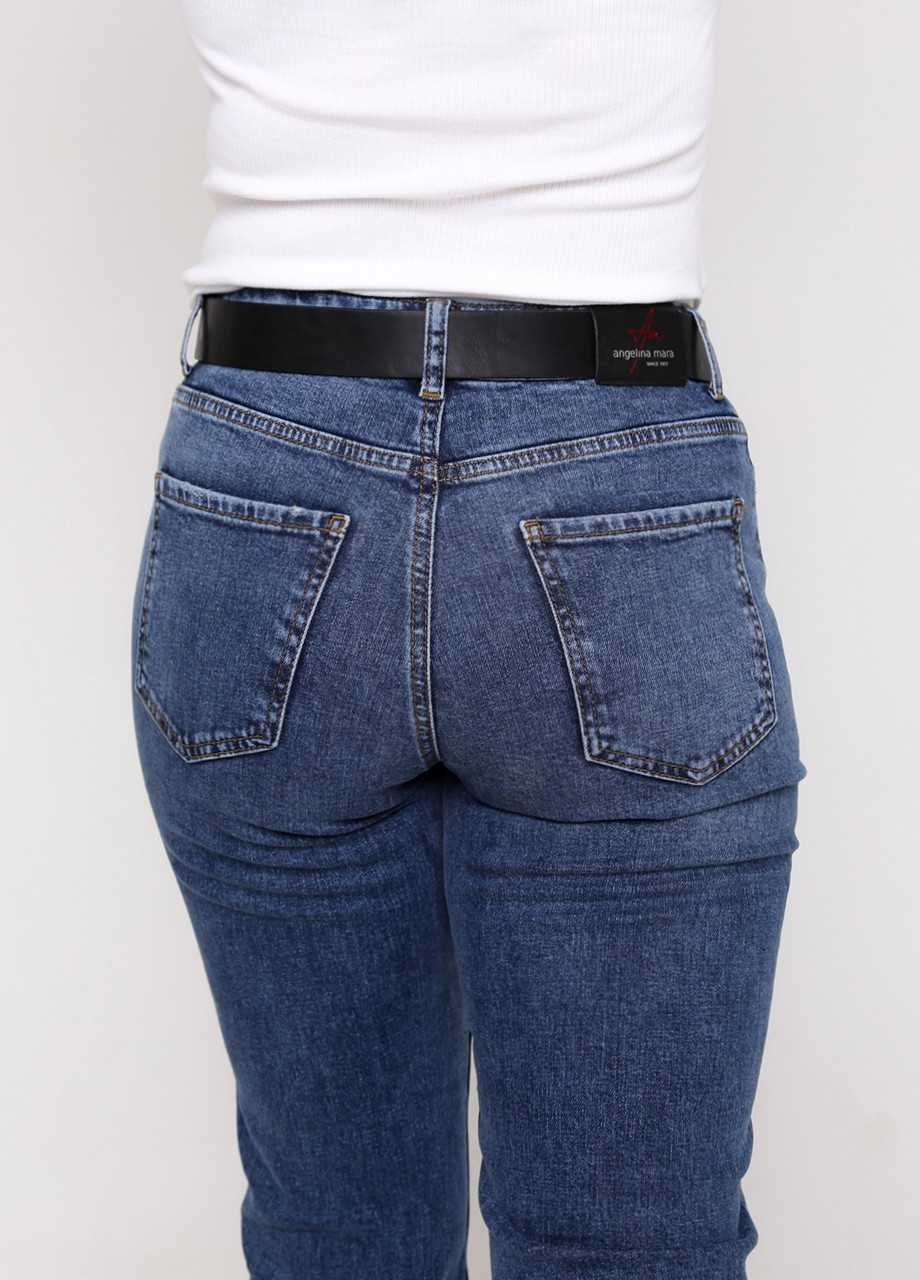 Джинсы женские синие МОМ тертые высокая посадка MOM Angelina Mara - (255073667)
