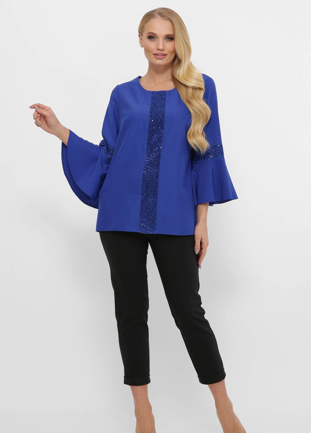 Серо-голубая летняя нарядная блуза рио электрик Tatiana