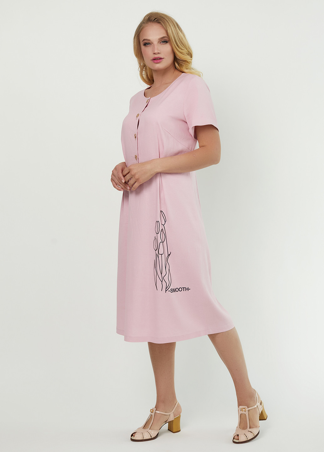 Светло-розовое кэжуал платье клеш Miledi с рисунком