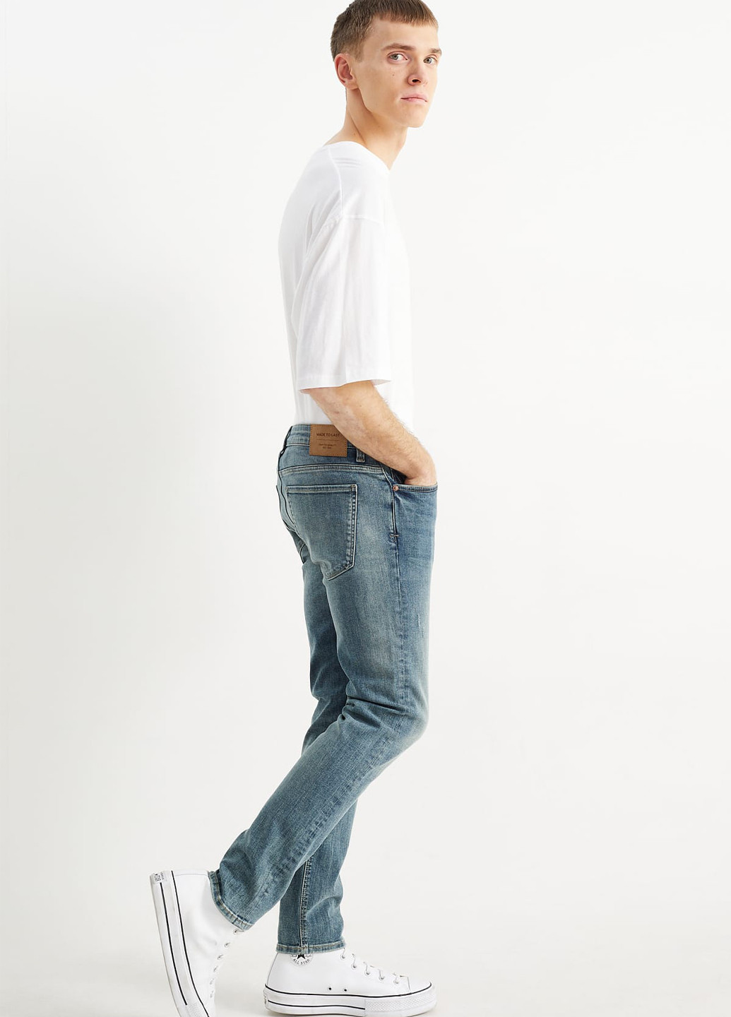 Темно-голубые демисезонные скинни джинсы C&A