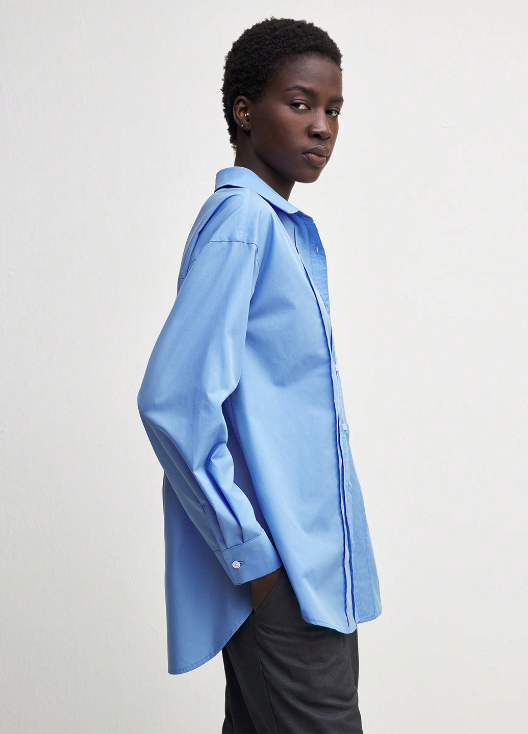 Голубой кэжуал рубашка однотонная SHEIN