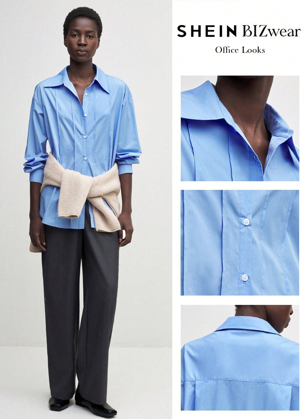 Голубой кэжуал рубашка однотонная SHEIN