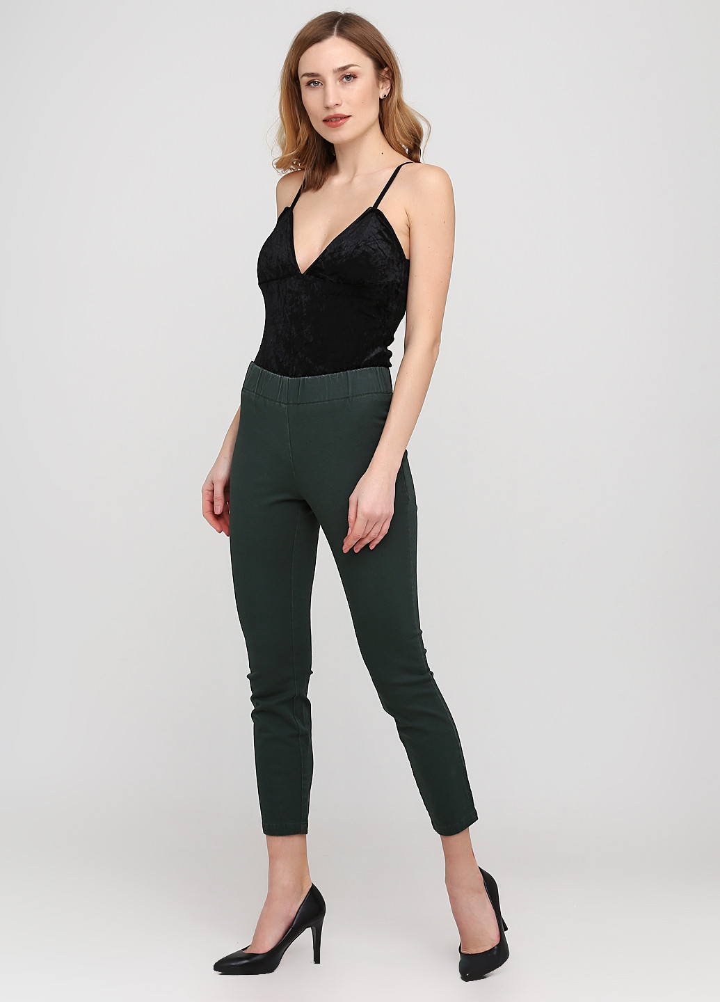 Джеггінси Heine однотонні темно-зелені джинсові бавовна