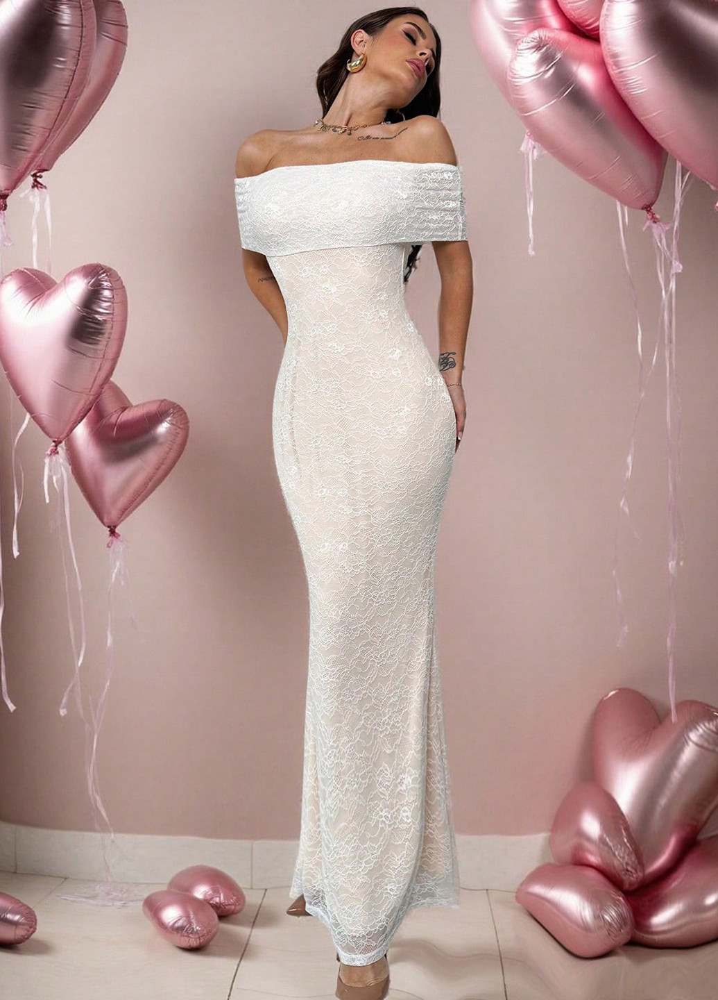 Кремова вечірня, святковий сукня годе, з відкритими плечима, з відкритою спиною SHEIN однотонна