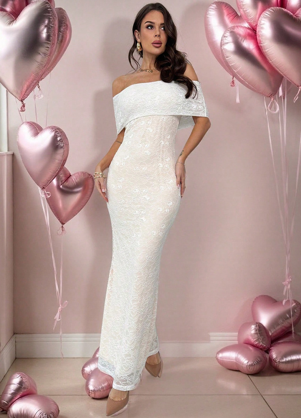 Кремова вечірня, святковий сукня годе, з відкритими плечима, з відкритою спиною SHEIN однотонна