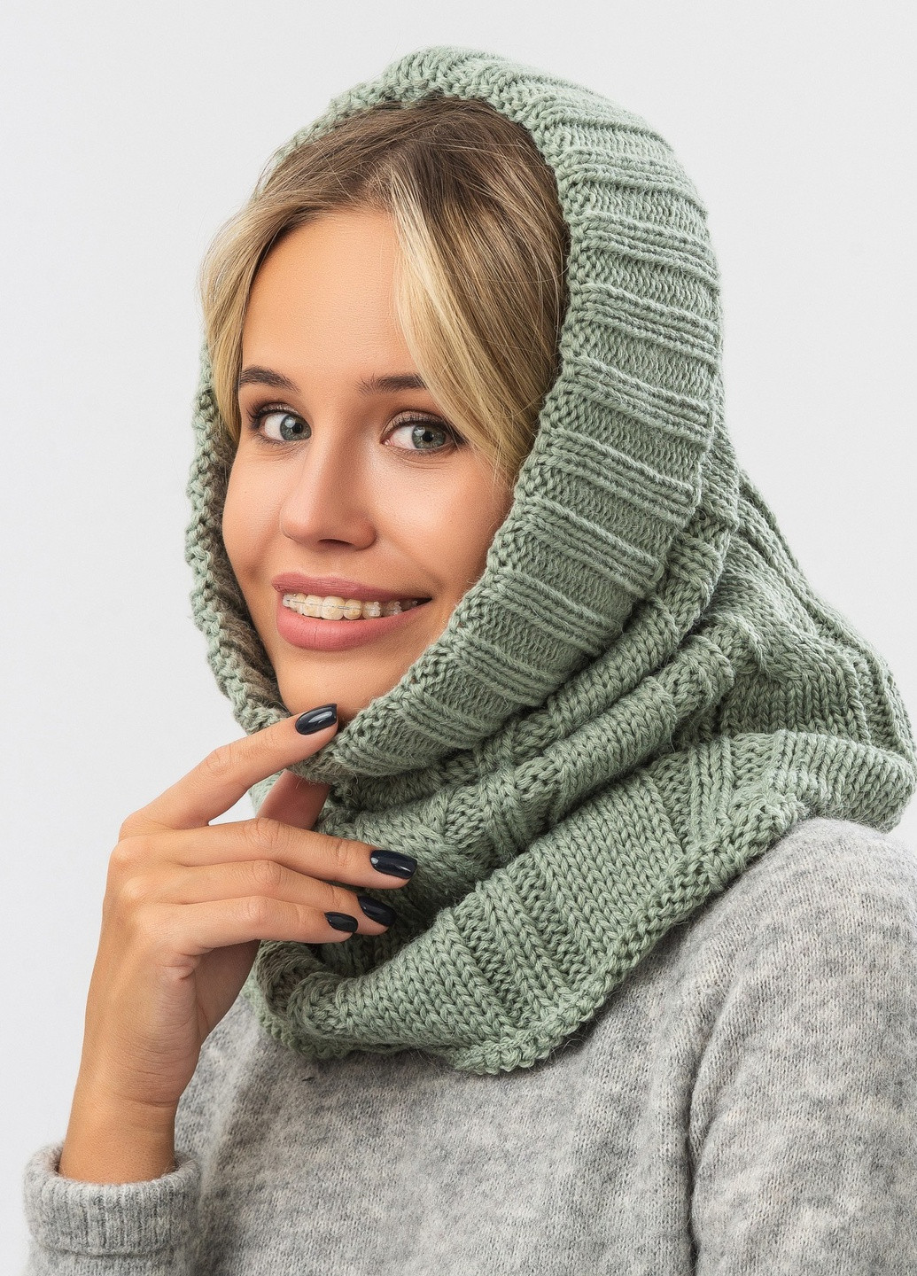 Снуд женский с отворотом -03 20х45см Серый W-Luxury 963P (254046308)