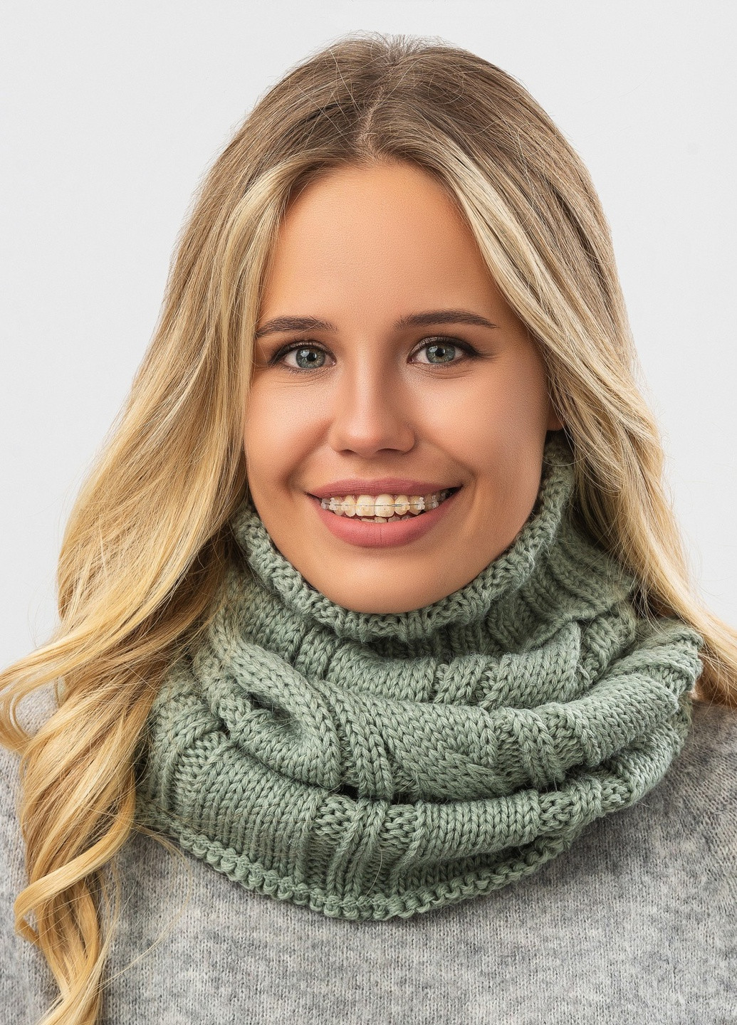 Снуд женский с отворотом -03 20х45см Серый W-Luxury 963P (254046308)