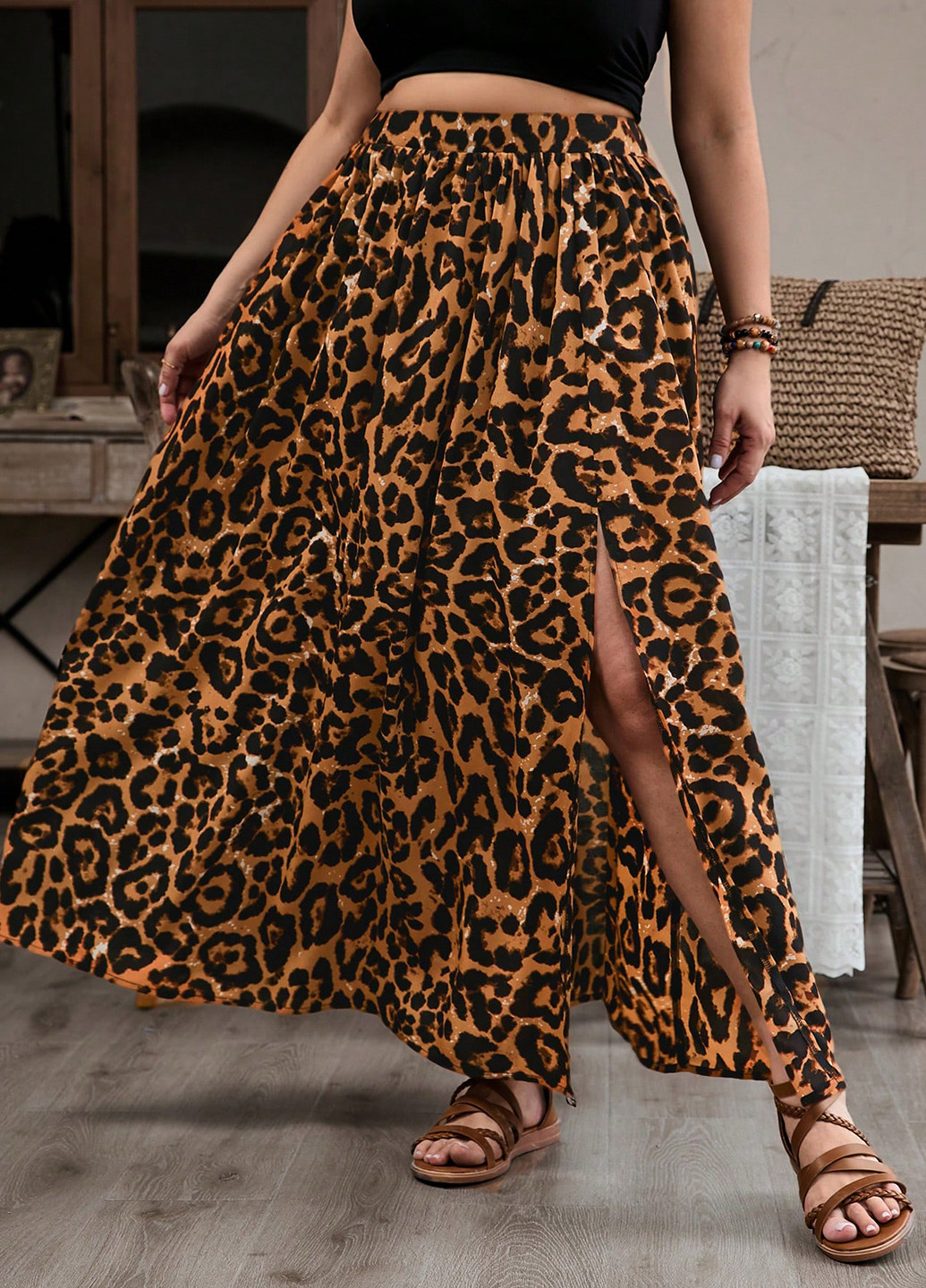 Разноцветная кэжуал леопардовая юбка SHEIN клешированная
