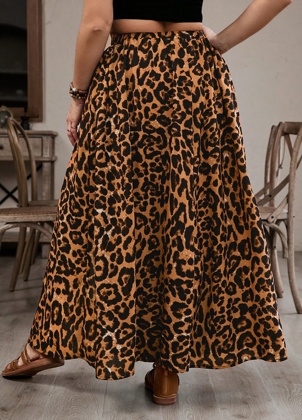 Разноцветная кэжуал леопардовая юбка SHEIN клешированная