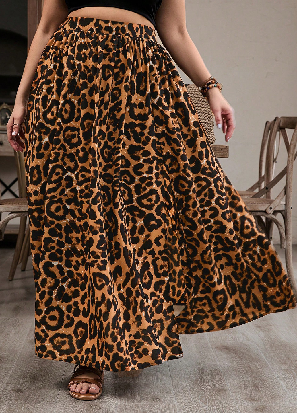 Разноцветная кэжуал леопардовая юбка SHEIN клешированная