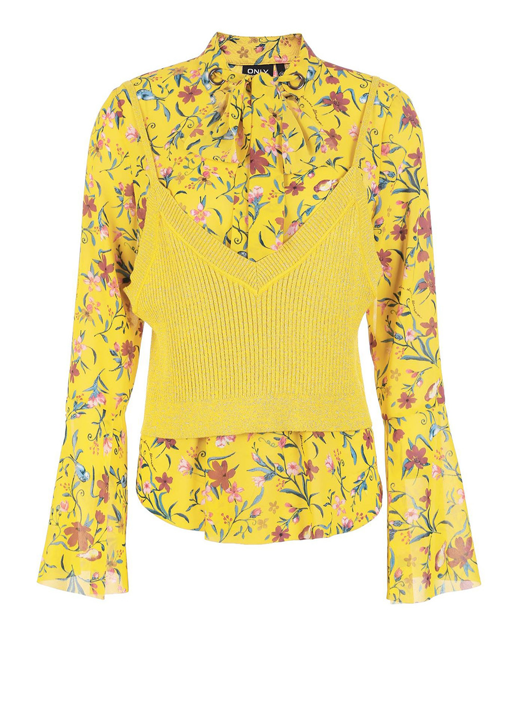 Желтый демисезонный комплект (блуза, жилет) Only