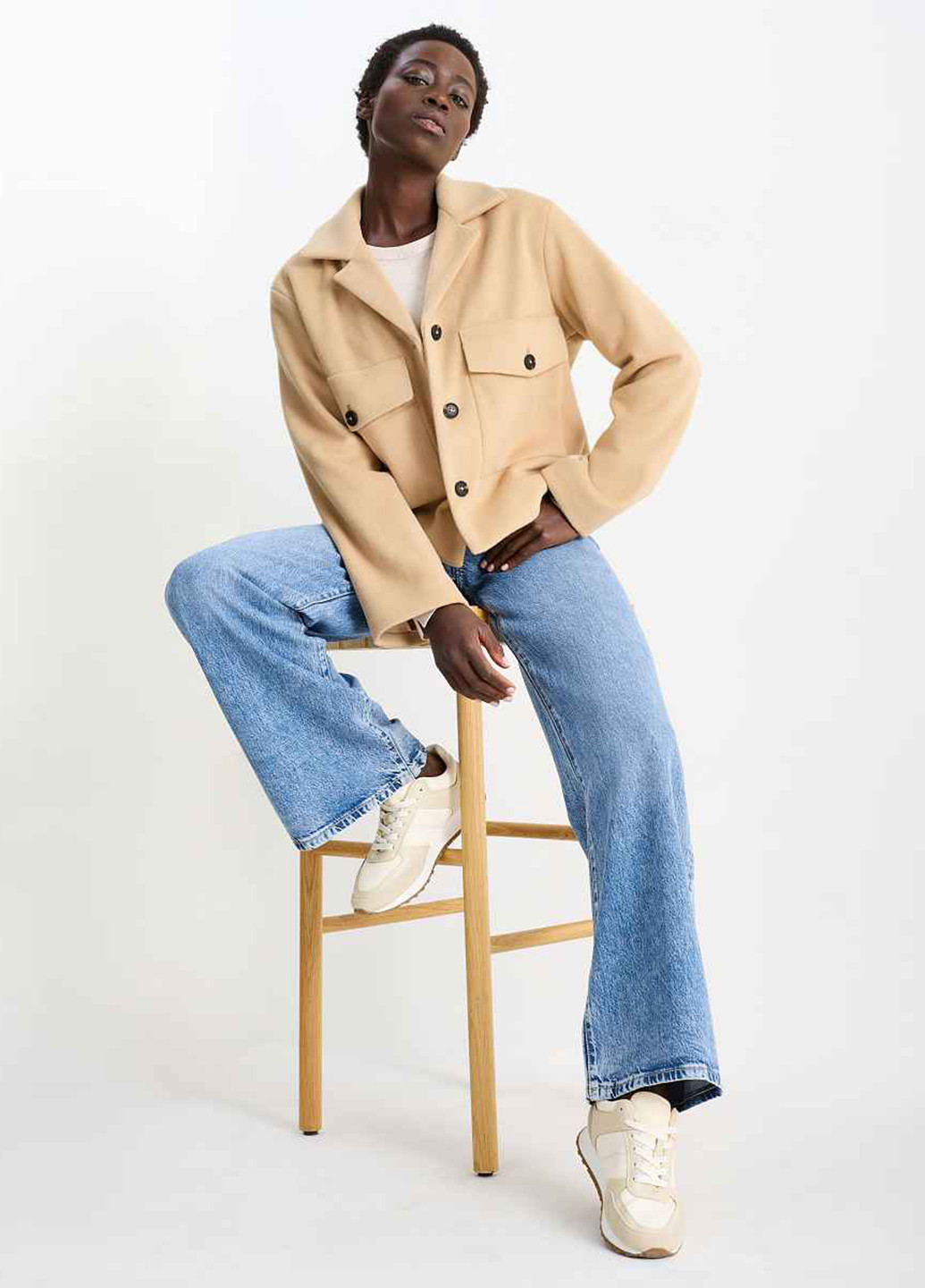 Пісочне Кежуал напівпальто однобортне C&A однотонне