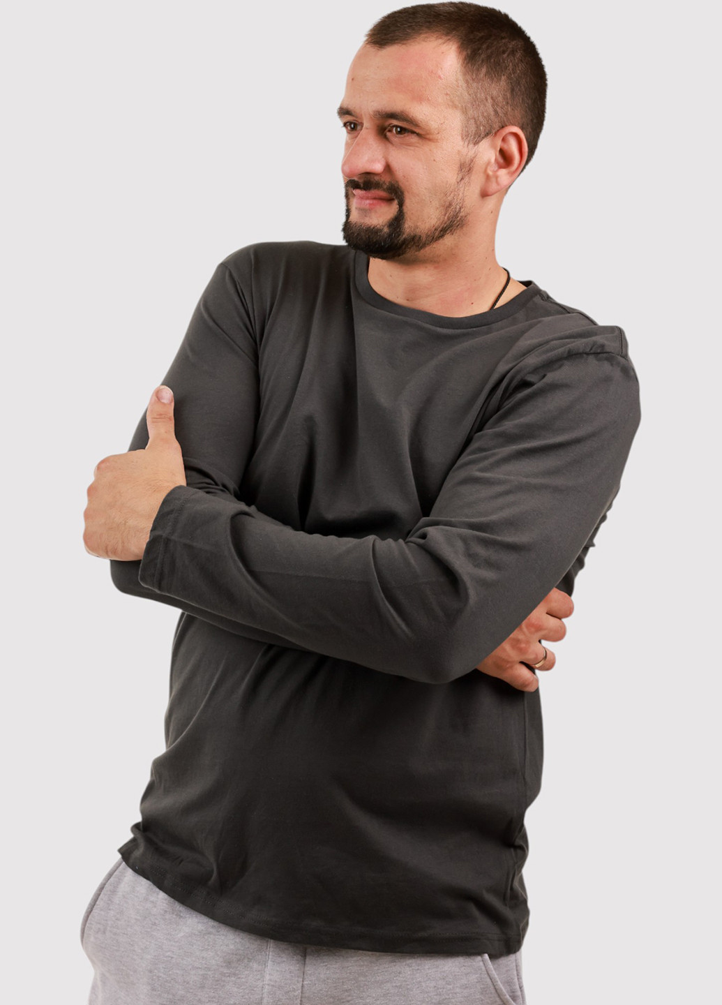 Лонгслів Canvas однотонний графітовий кежуали трикотаж, бавовна