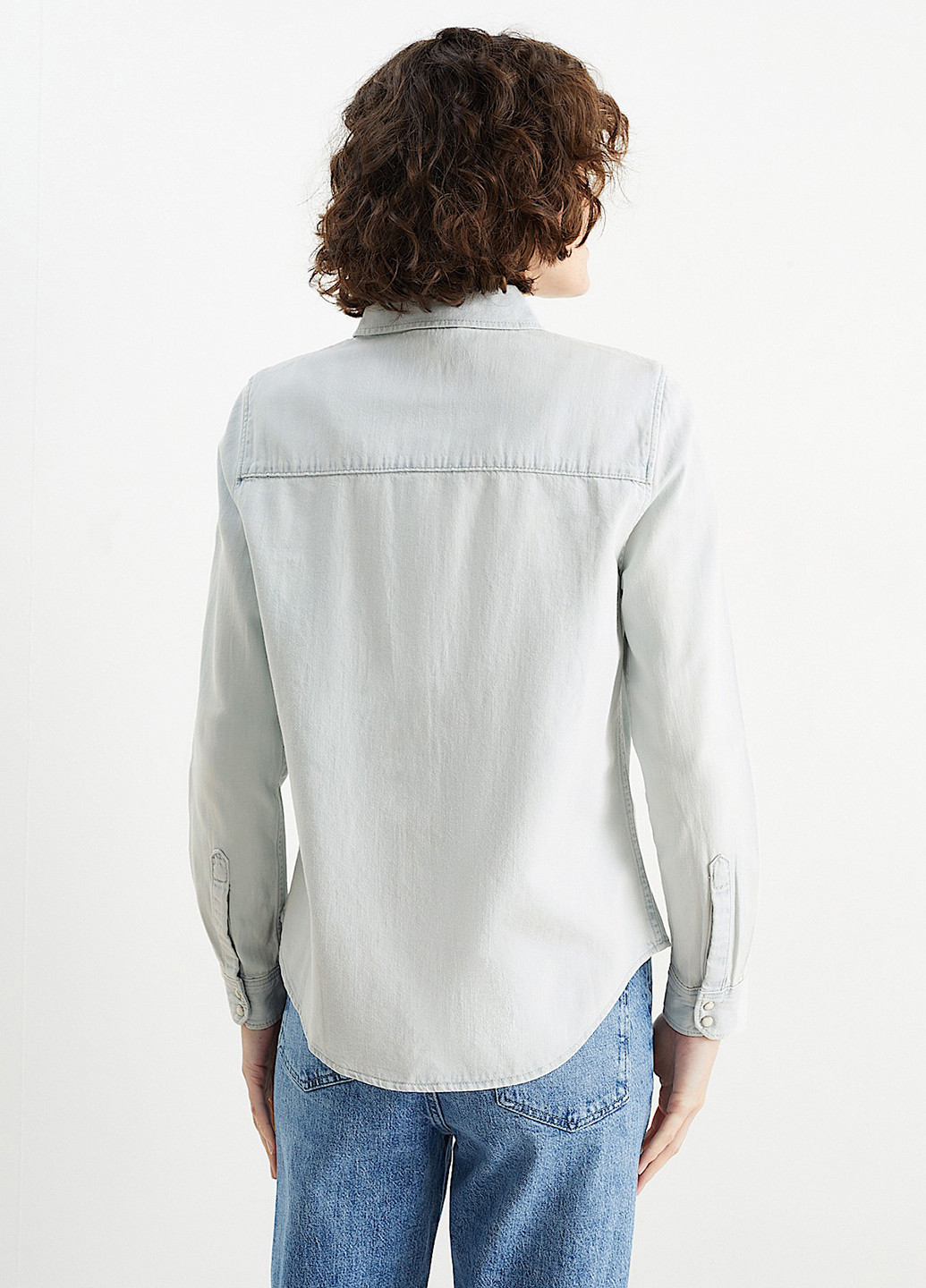 Светло-голубой джинсовая, кэжуал рубашка однотонная C&A