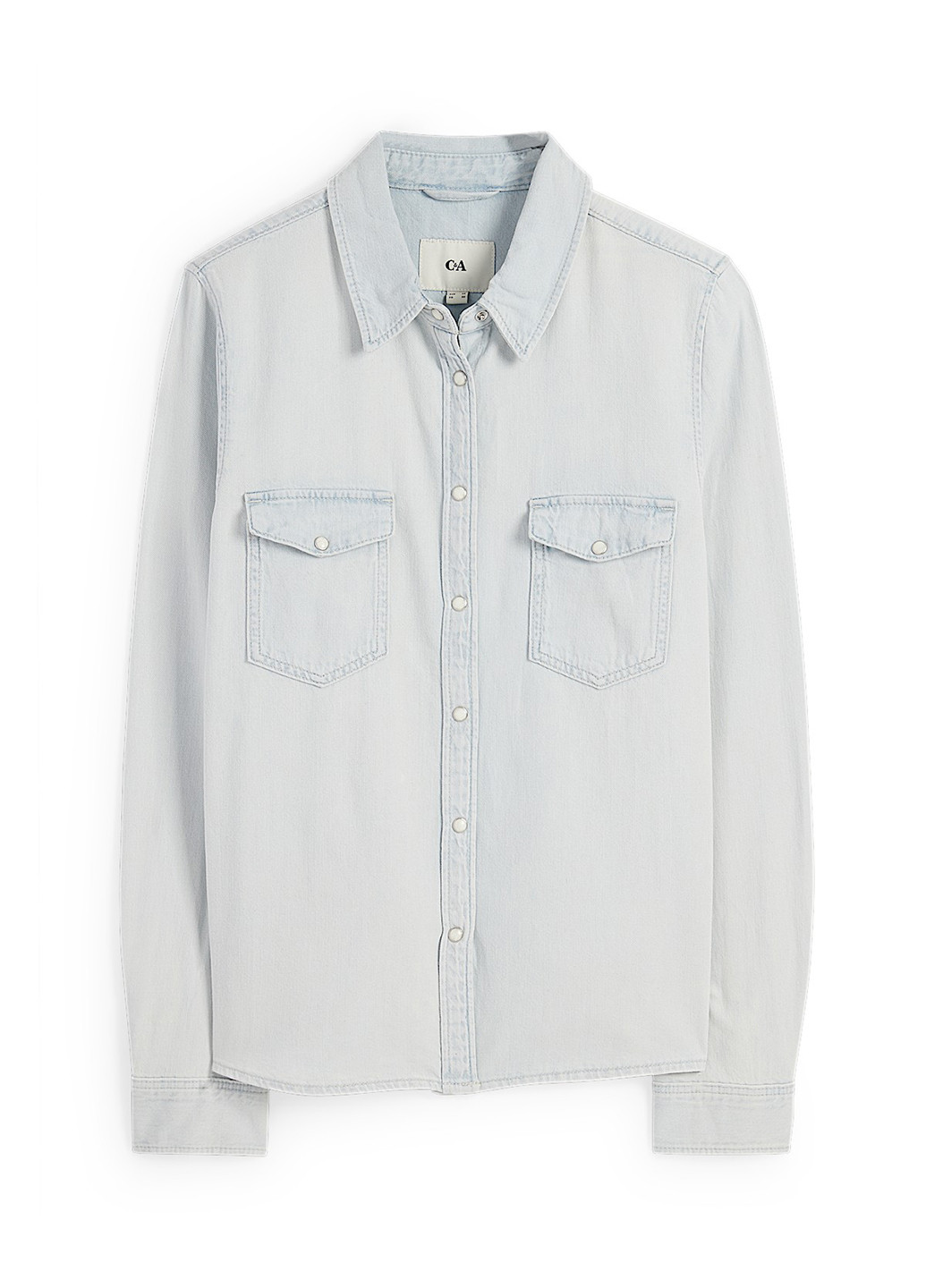 Светло-голубой джинсовая, кэжуал рубашка однотонная C&A