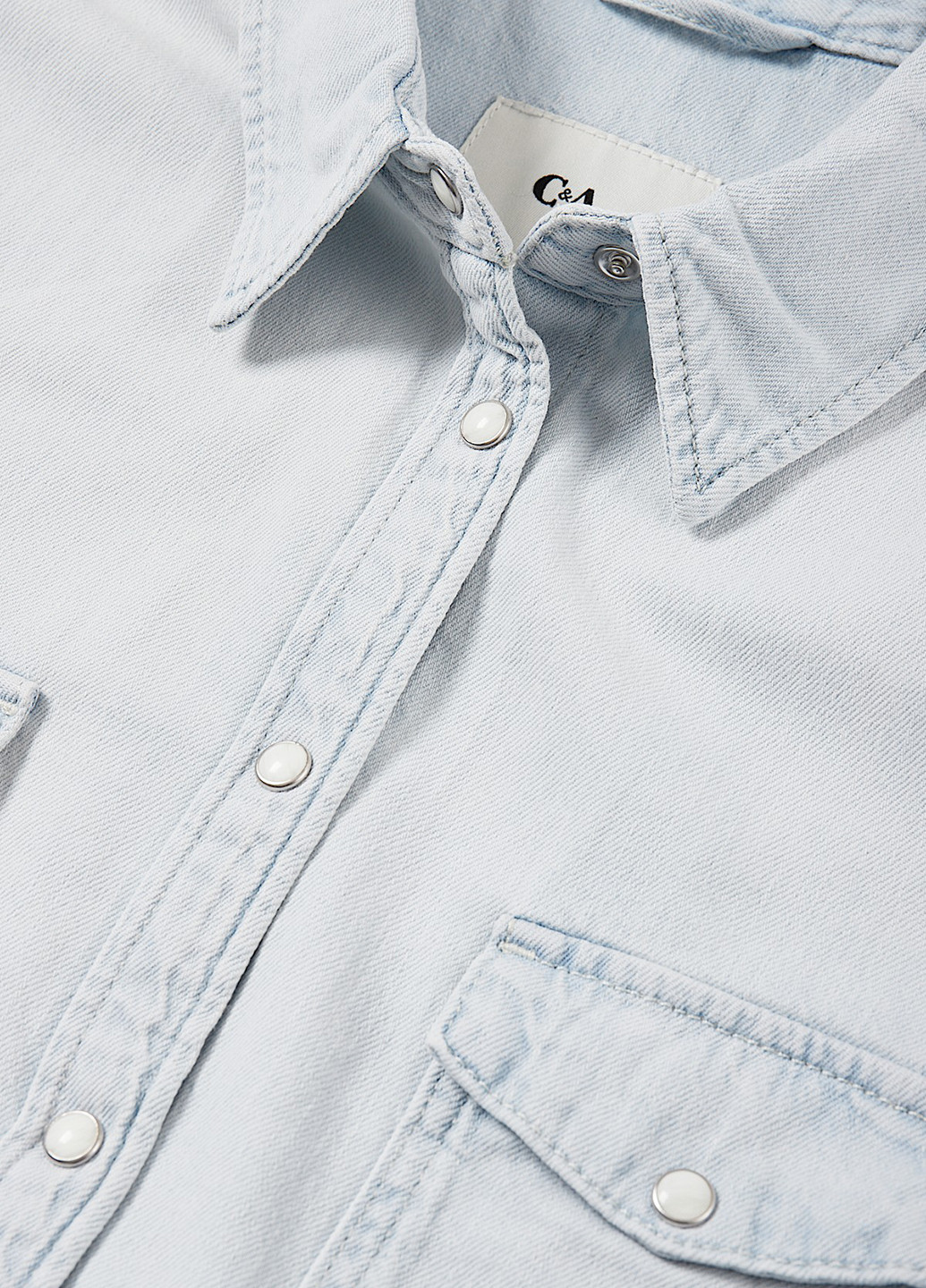 Светло-голубой джинсовая, кэжуал рубашка однотонная C&A
