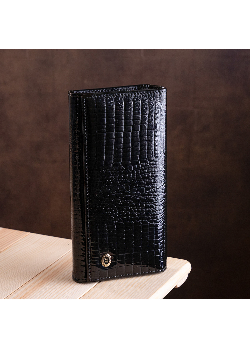 Женский кожаный кошелек 18х9 см st leather однотонный чёрный кэжуал