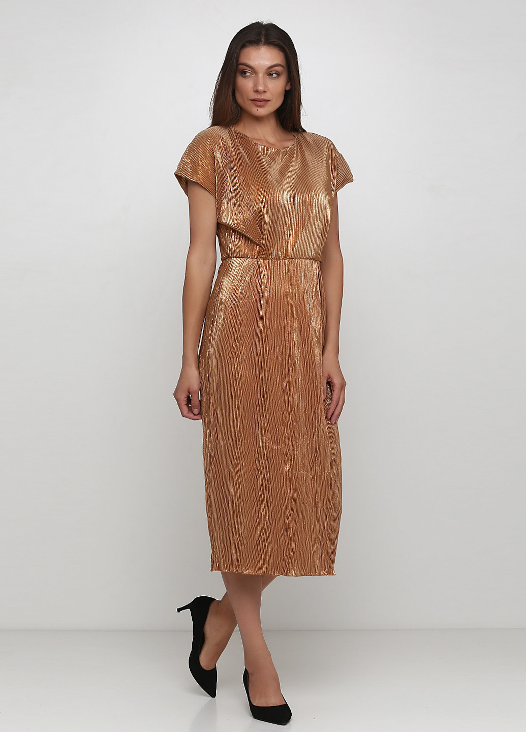 Золотий кежуал плаття, сукня плісована Andre Tan однотонна