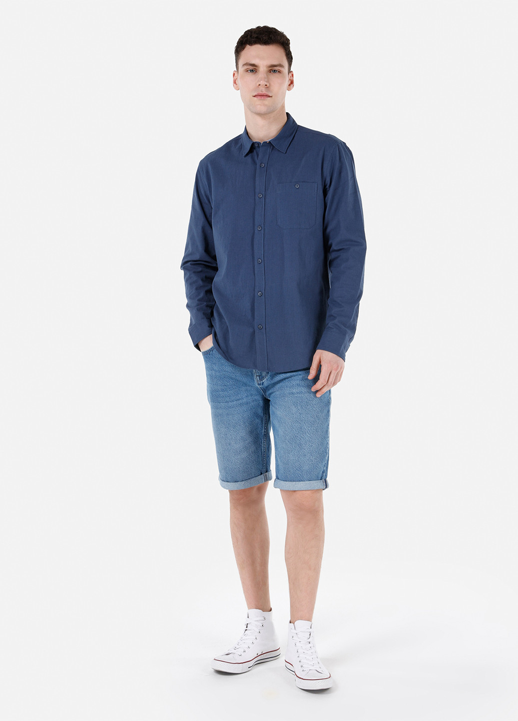 Индиго кэжуал рубашка однотонная Colin's