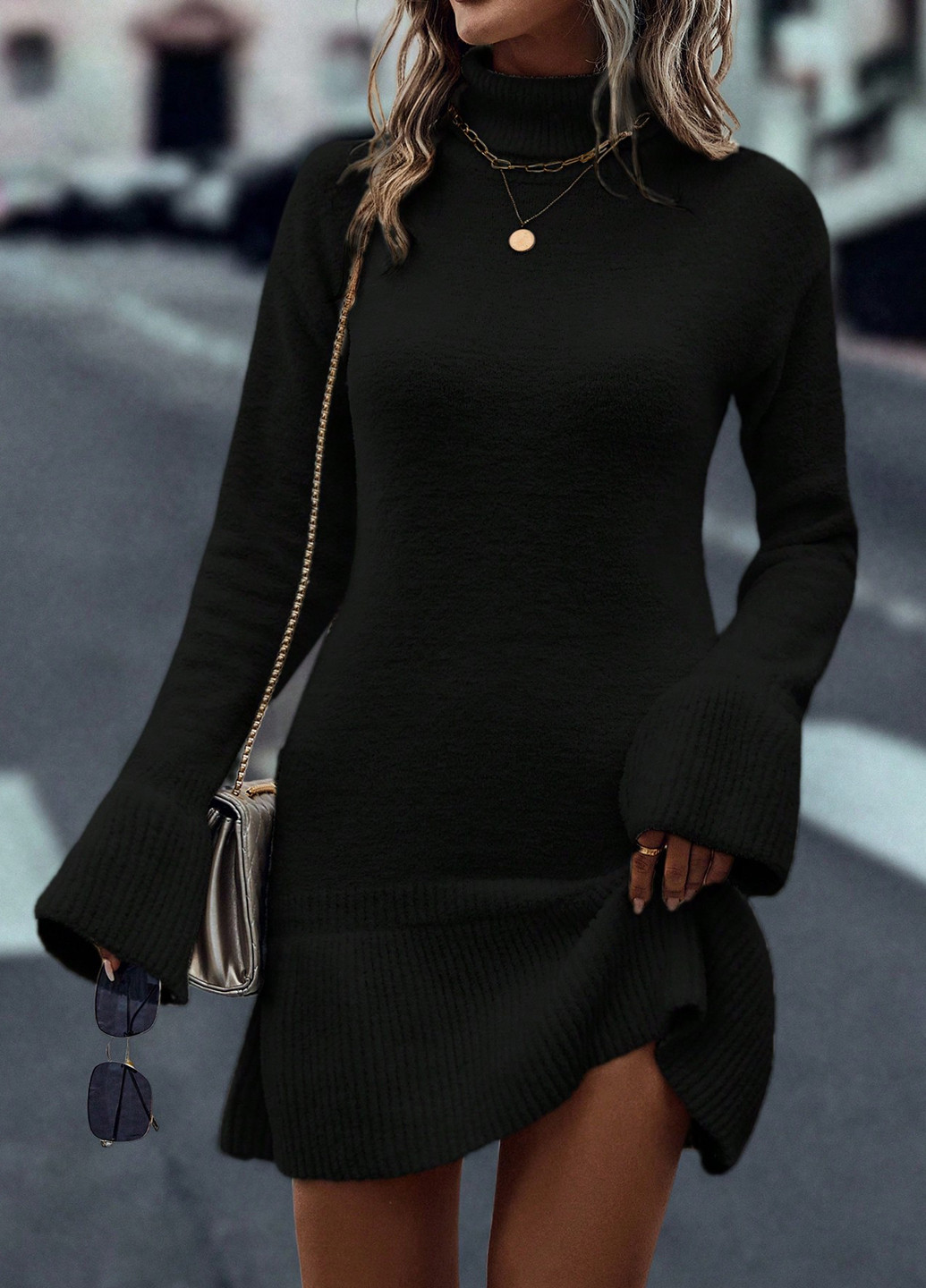 Чорна кежуал сукня сукня светр SHEIN однотонна