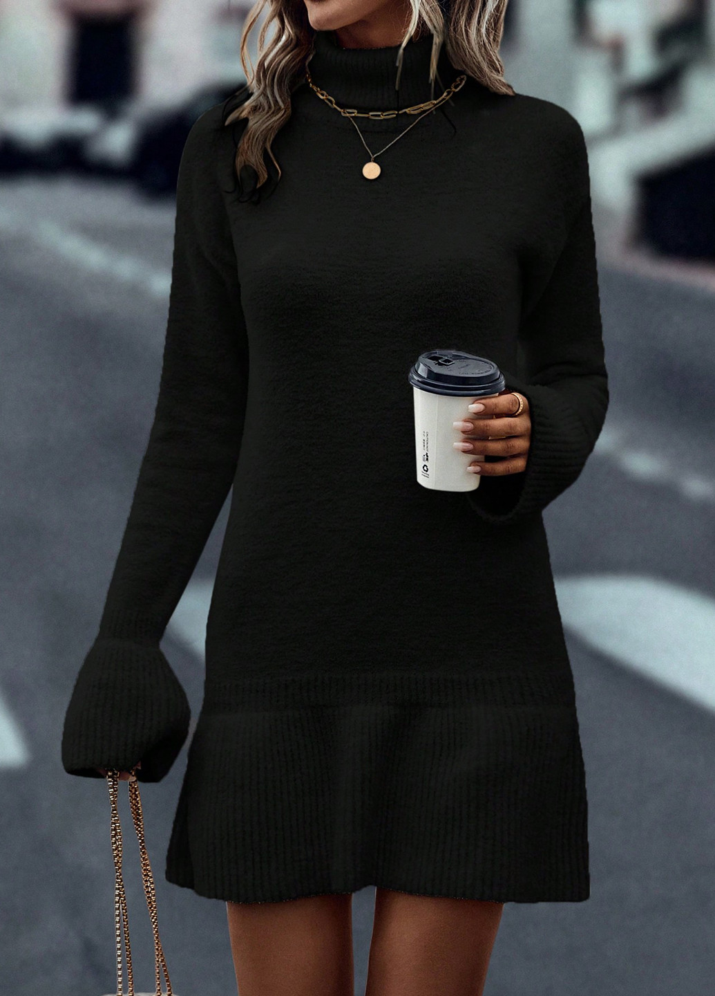 Чорна кежуал сукня сукня светр SHEIN однотонна