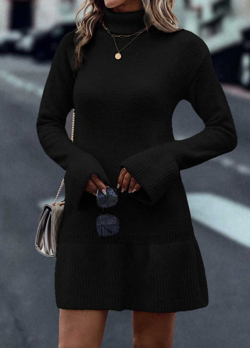 Чорна кежуал сукня сукня светр SHEIN однотонна