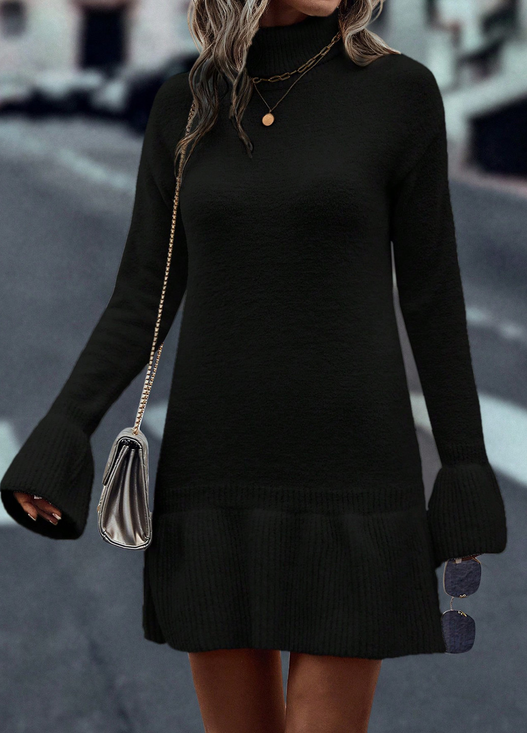 Чорна кежуал сукня сукня светр SHEIN однотонна