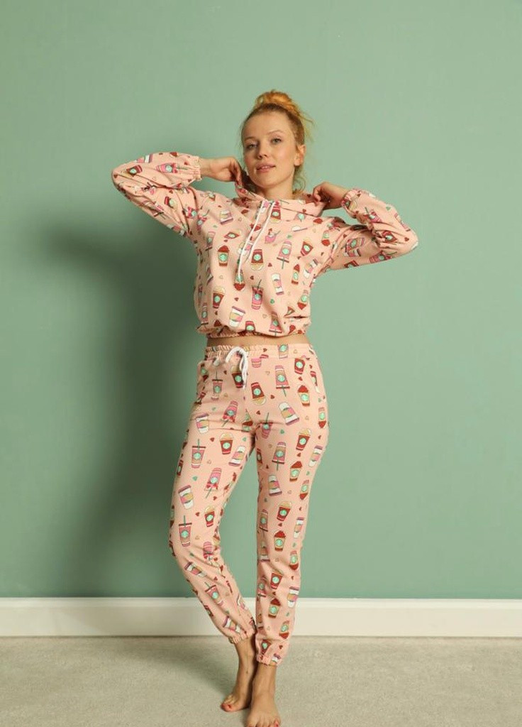 Розовая зимняя комплект (худи с капюшоном, брюки) Muka Pijama