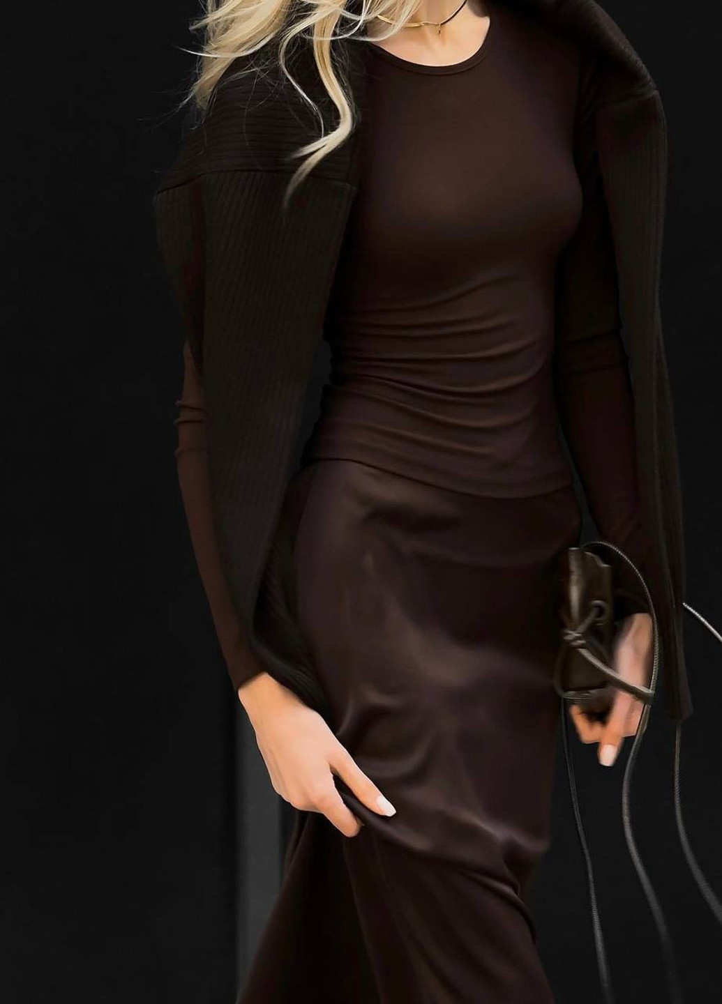 Темно-коричневая кэжуал однотонная юбка No Brand