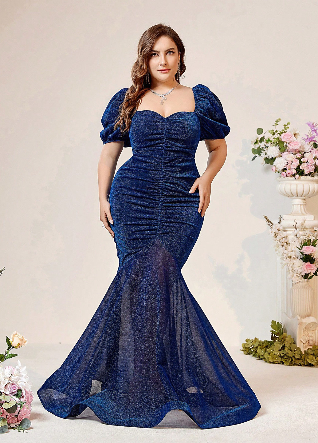 Темно-синя вечірня сукня годе SHEIN однотонна