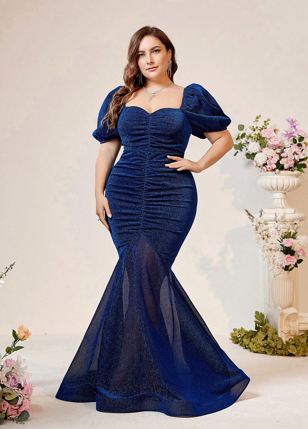 Темно-синя вечірня сукня годе SHEIN однотонна