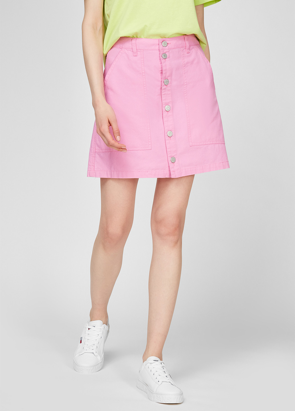 Розовая джинсовая однотонная юбка Tommy Hilfiger