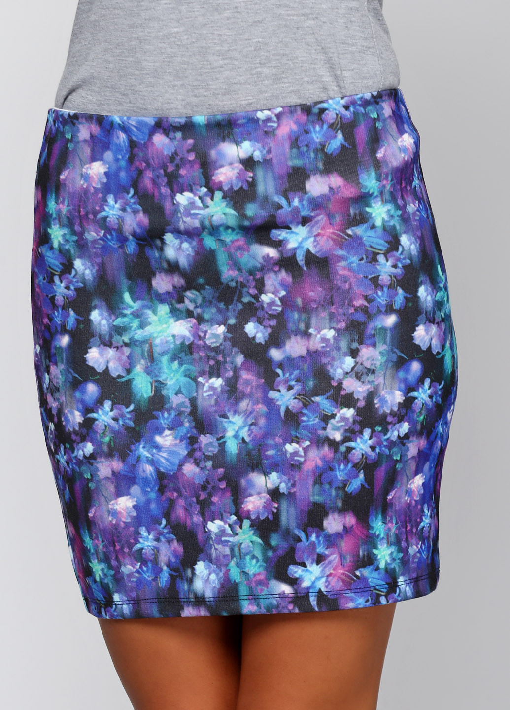 Фиолетовая кэжуал цветочной расцветки юбка Pull & Bear карандаш