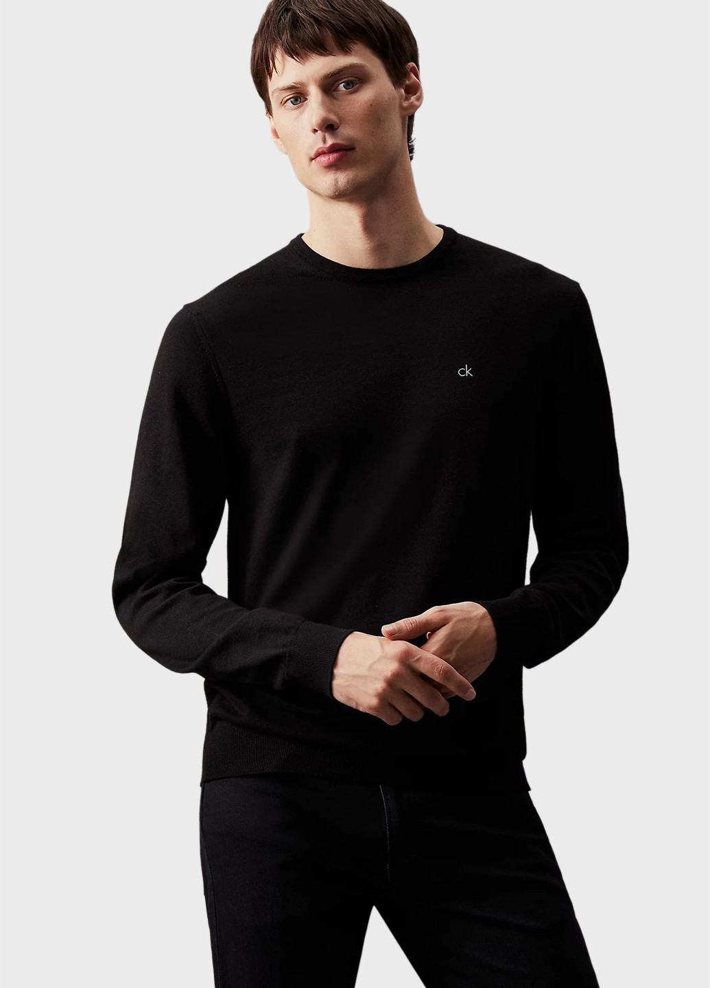 Черный свитшот Calvin Klein однотонный вышивка (344509030)