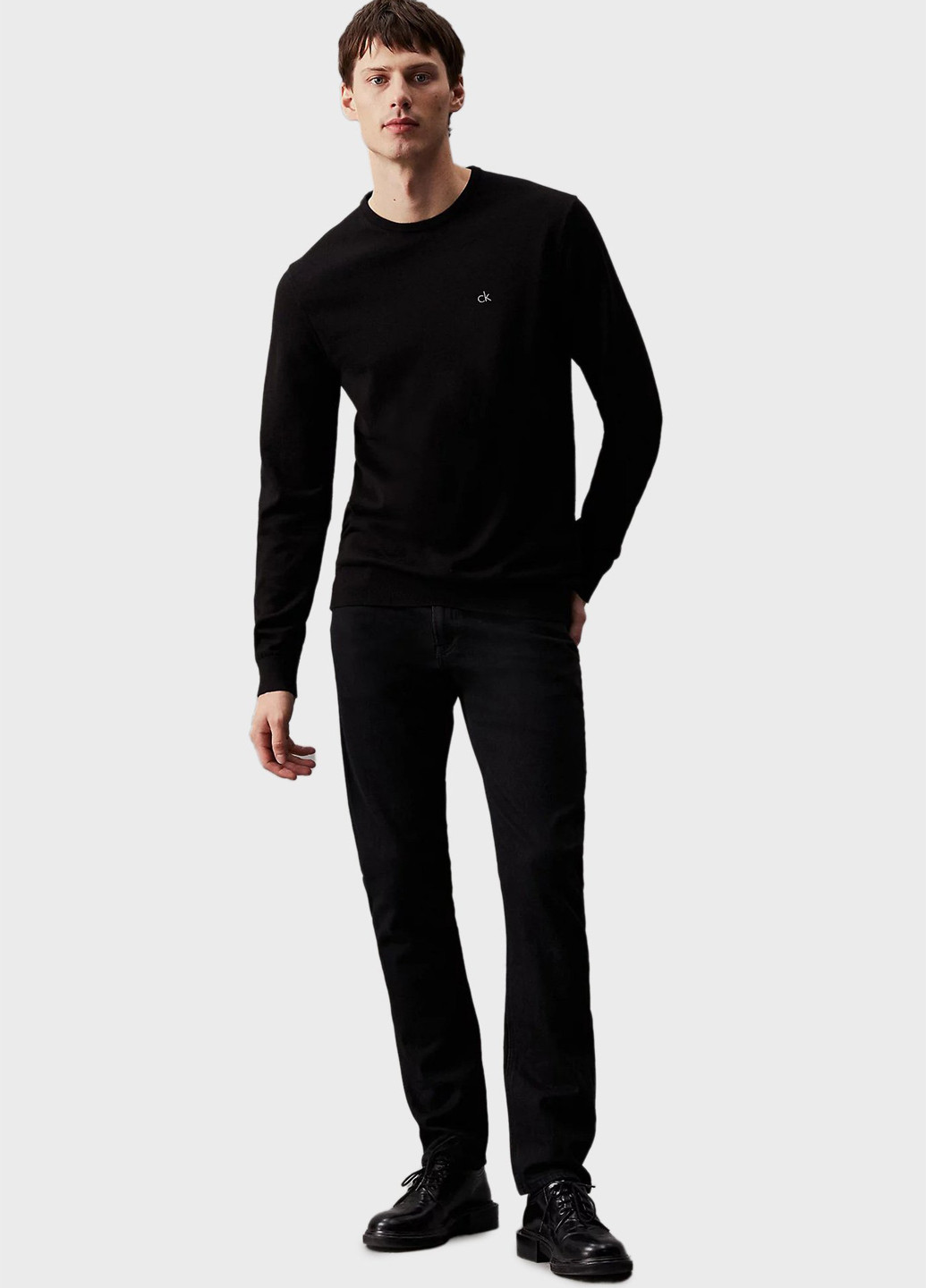 Черный свитшот Calvin Klein однотонный вышивка (344509030)