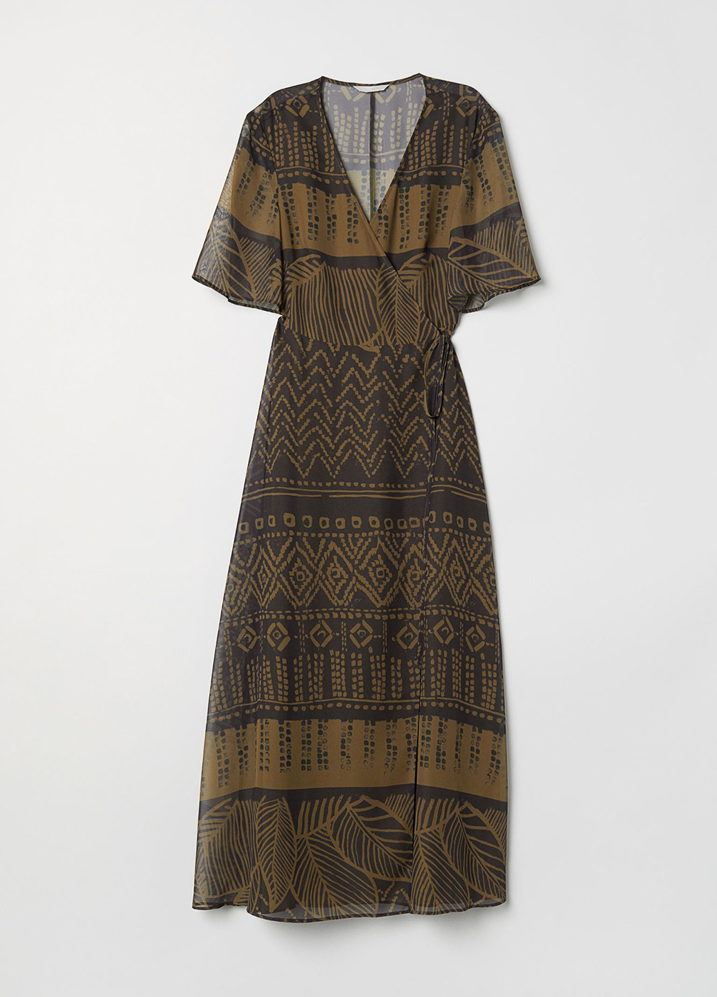 Оливковое (хаки) кэжуал платье на запах H&M с абстрактным узором