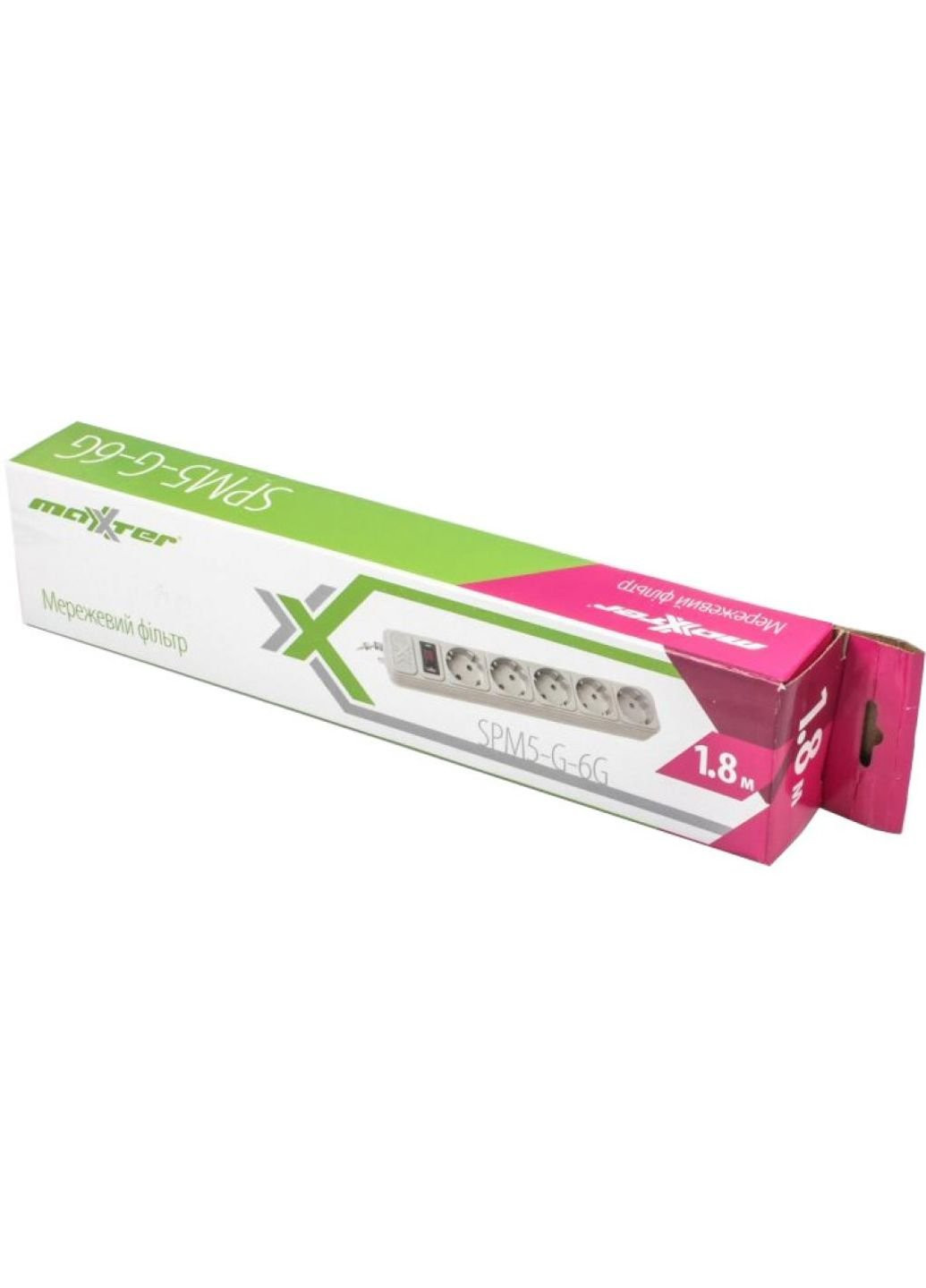 Сетевой фильтр питания SPM5-G-6G серый 1,8 м кабель, 5 розеток (SPM5-G-6G) Maxxter (251409626)