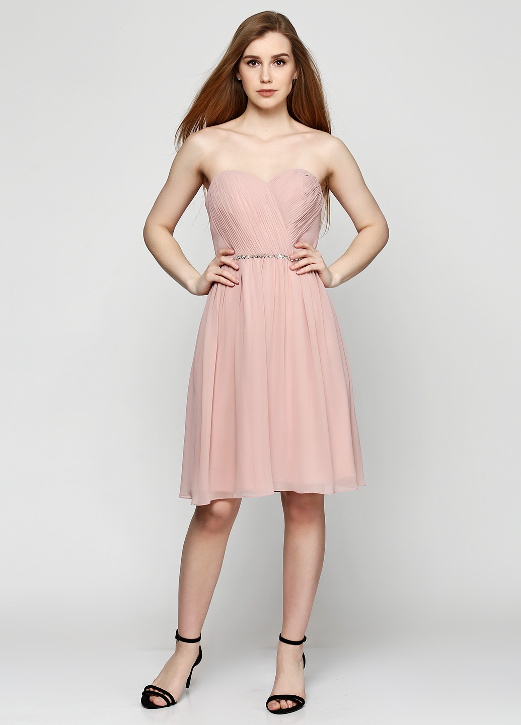 Бледно-розовое коктейльное платье клеш Laona однотонное