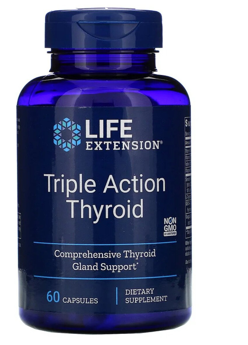 Поддержка Щитовидной Железы, Тироид тройного действия, Triple Action Thyroid,, 60 вегетарианских капсул Life Extension (228292138)